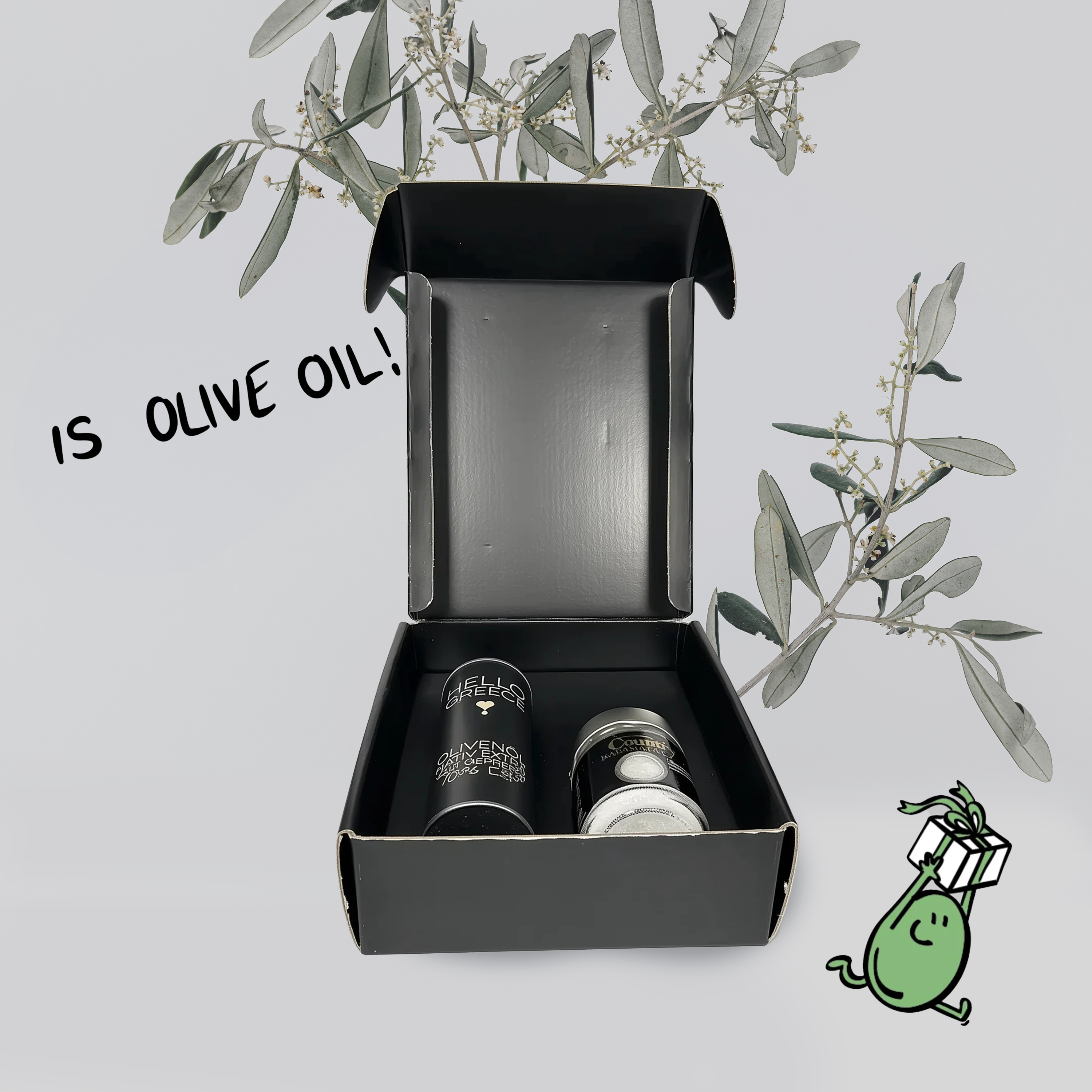 Hello Greece Geschenkbox: 0,25L Dose Olivenöl und Meersalz