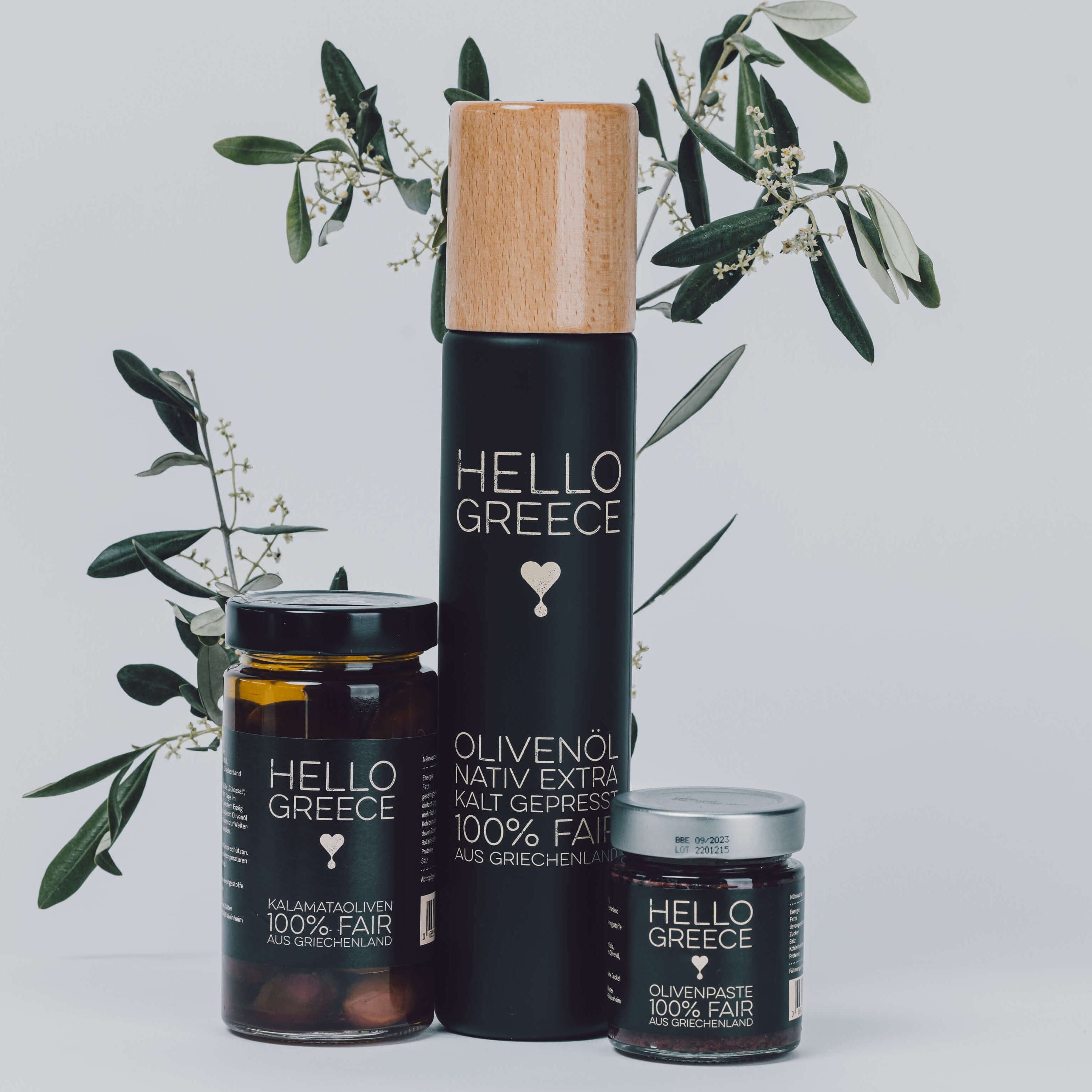 Olivenöl Geschenk, Kalamata Oliven und griechische Olivenpaste